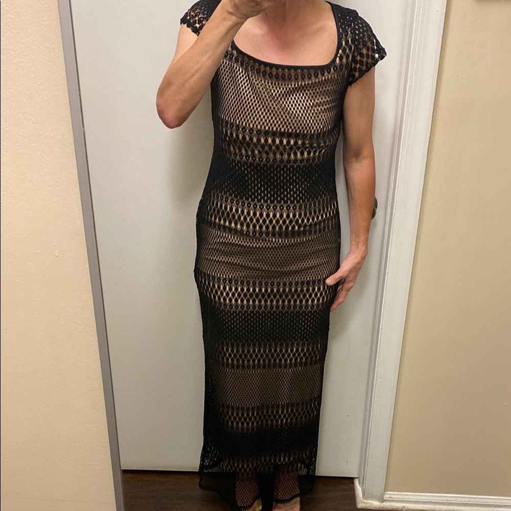 Black Vintage Mesh Maxi Dress with Flutter Cap Sleeves